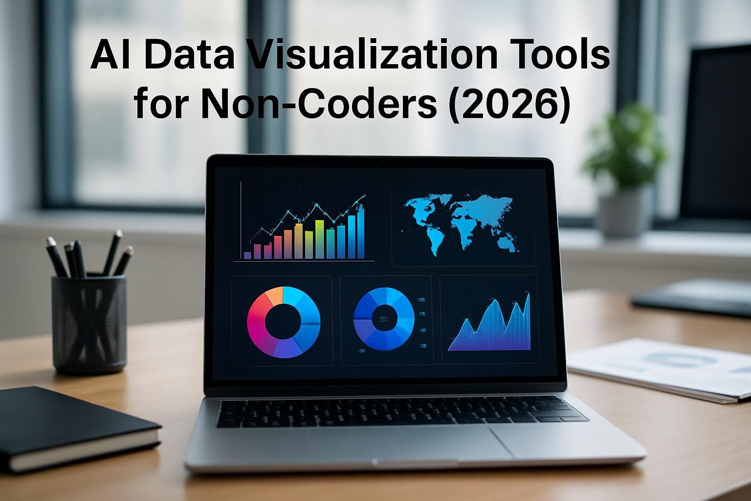 A professional working at a desk reviewing data charts on a monitor in a clean office environment