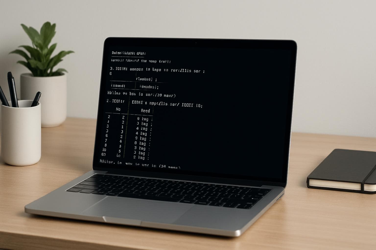A professional editorial photograph of a laptop screen displaying SQL query results in a terminal window