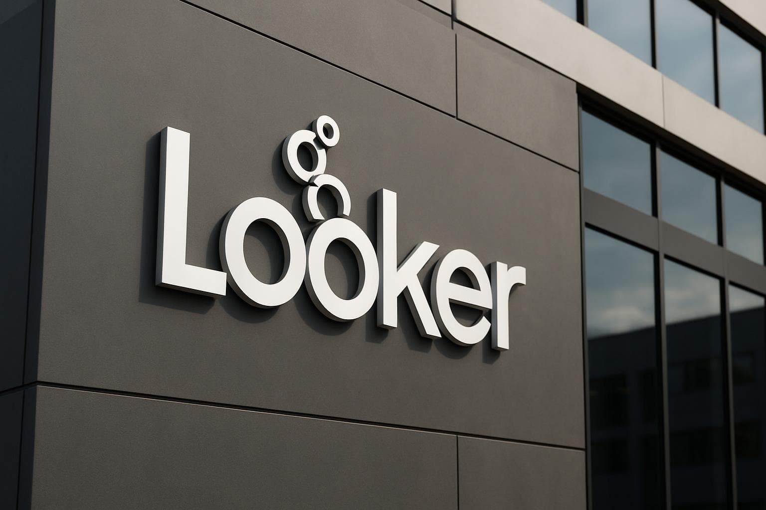 Looker Studio dashboard open on a laptop in a modern office setting